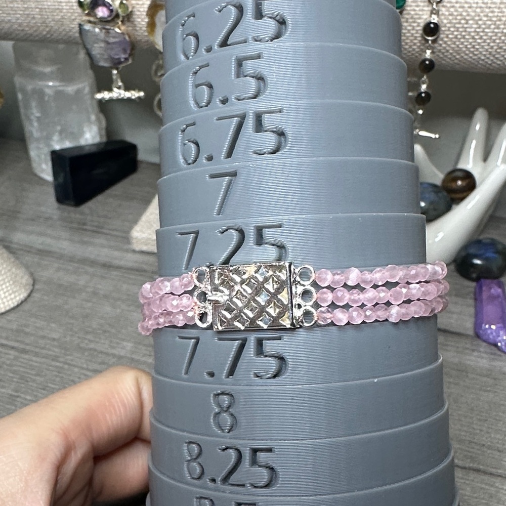 Delicate Rose Quartz Beaded Triple-Row Bracelet with Sterling Silver Clasp